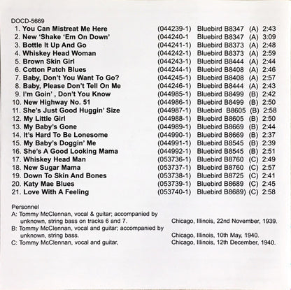 Tommy McClennan : Complete Recordings In Chronological Order - Volume 1: 1939 - 1940 (CDr, Comp, RE, RM)