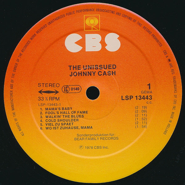 Johnny Cash : The Unissued Johnny Cash (LP, Comp, Ora)