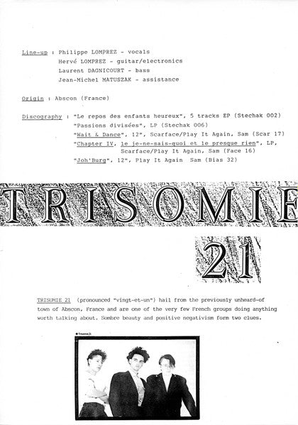 Trisomie 21 : Joh' Burg And Two Other Songs (12", Single)