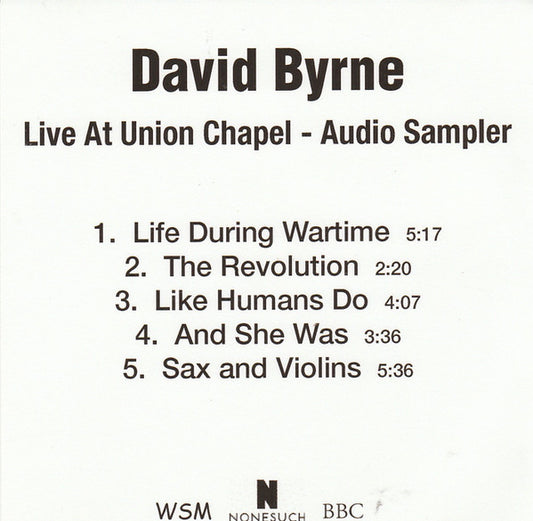 David Byrne : Live At Union Chapel - Audio Sampler (CDr, Promo, Smplr)