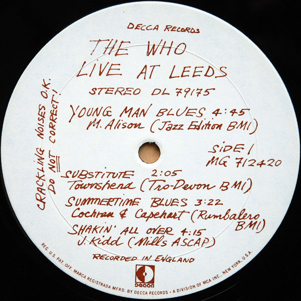 The Who : Live At Leeds (LP, Album, Gat)