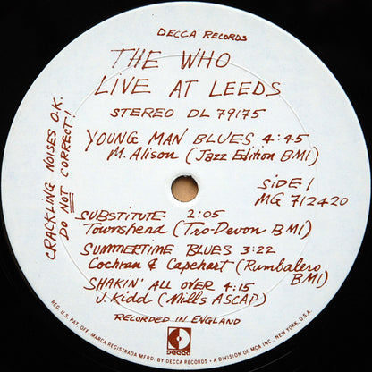The Who : Live At Leeds (LP, Album, Gat)
