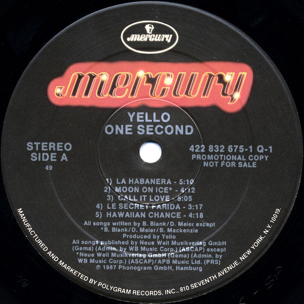 Yello : One Second (LP, Album, Promo)