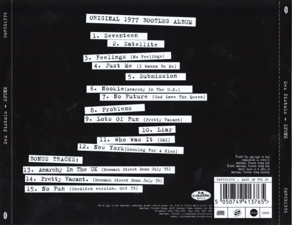 Sex Pistols : Spunk (CD, Album, RM)