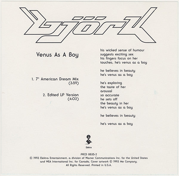 Björk : Venus As A Boy (CD, Single, Promo)