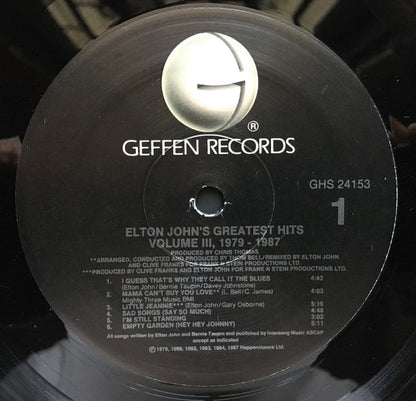 Elton John : Greatest Hits Volume III, 1979-1987 (LP, Comp)