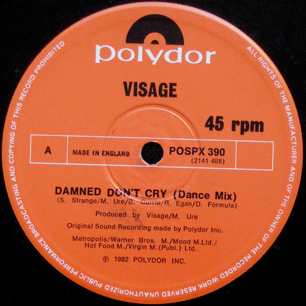 Visage : The Damned Don't Cry (12", Single)