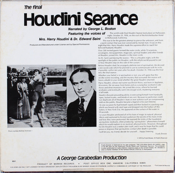 No Artist : The Final Houdini Seance (LP)