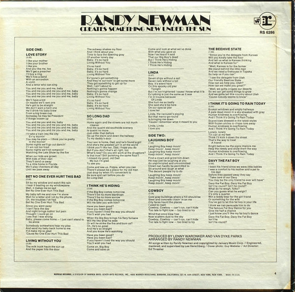 Randy Newman : Randy Newman (Creates Something New Under The Sun) (LP, Album, RP, Jac)