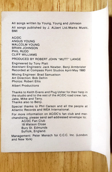 AC/DC : Back In Black (Cass, Album, RE, Dol)