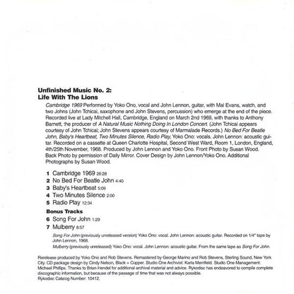 John Lennon & Yoko Ono : Unfinished Music No. 2: Life With The Lions (CD, Album, Num, RE, RM)