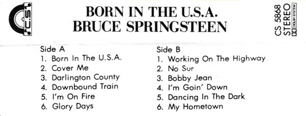 Bruce Springsteen : Born In The U.S.A. (Cass, Album, Unofficial)