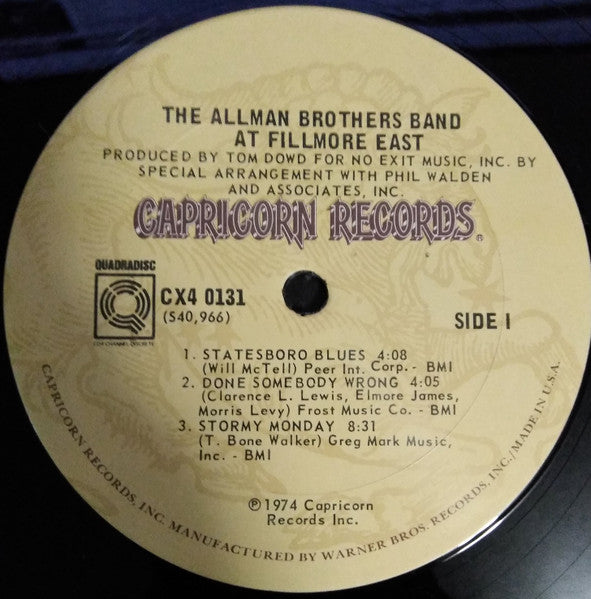 The Allman Brothers Band : The Allman Brothers Band At Fillmore East (2xLP, Album, Quad, CD4)