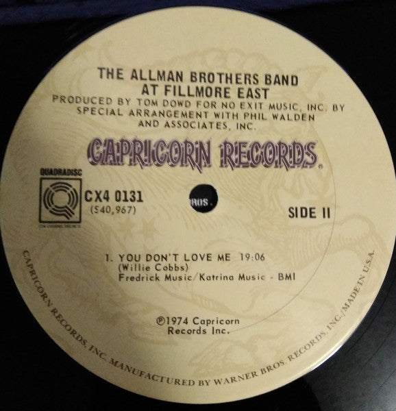 The Allman Brothers Band : The Allman Brothers Band At Fillmore East (2xLP, Album, Quad, CD4)
