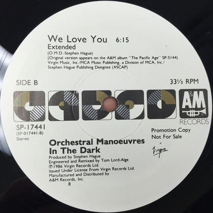 Orchestral Manoeuvres In The Dark : We Love You (12", Promo)