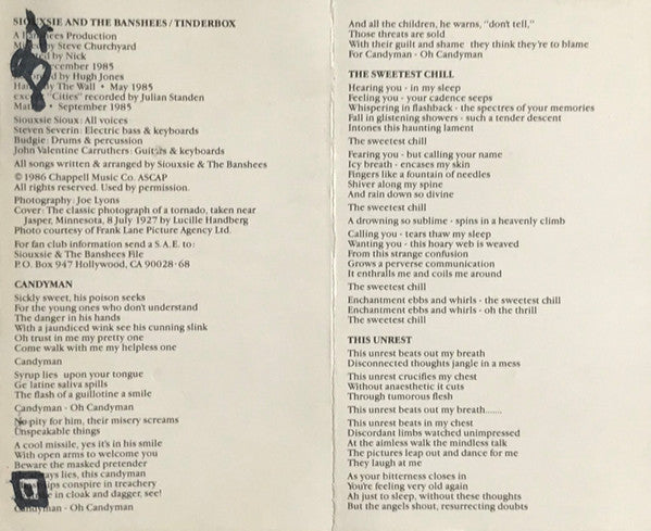 Siouxsie & The Banshees : Tinderbox (Cass, Album, AR )