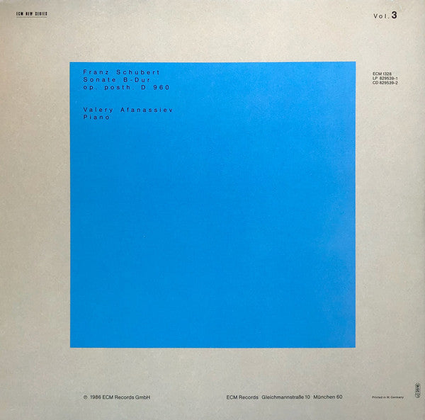 Gidon Kremer / Franz Schubert / Valery Afanassiev : Edition Lockenhaus Vol. 3 / Sonate B-Dur Op. Posth. D 960 (LP)