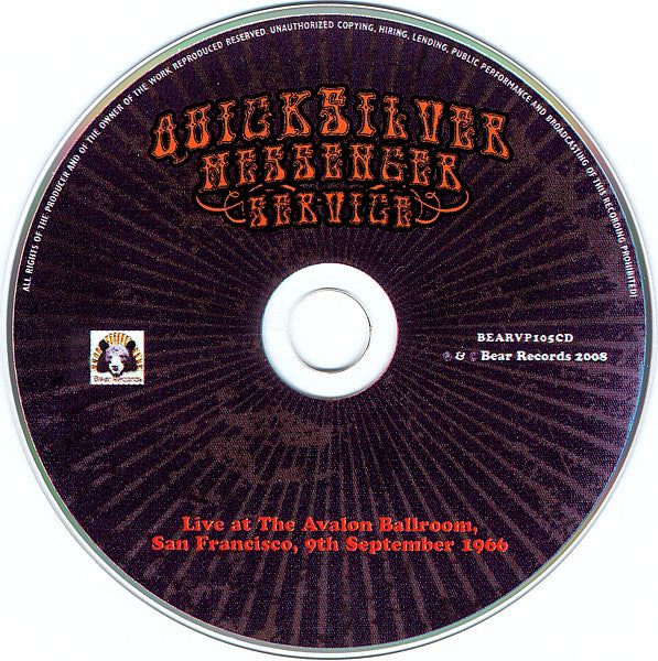 Quicksilver Messenger Service : Live At The Avalon Ballroom, San Francisco, 9th September 1966 (CD, Album)