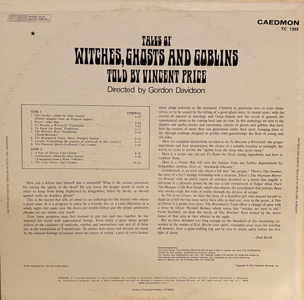 Vincent Price (2) : Tales Of Witches, Ghosts And Goblins (LP)