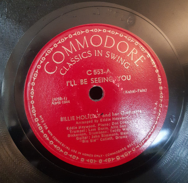 Billie Holiday And Her Orchestra : I'll Be Seeing You / I'll Get By (Shellac, 10")