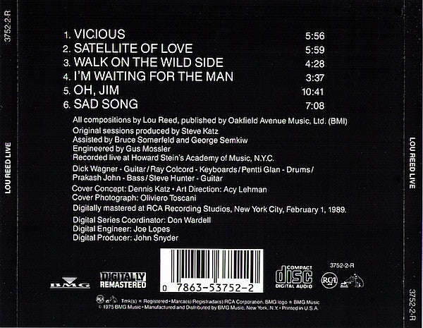 Lou Reed : Lou Reed Live (CD, Album, RE, RM)
