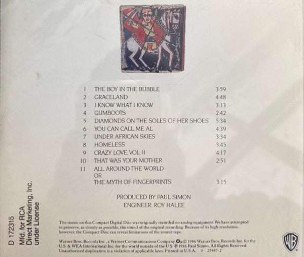 Paul Simon : Graceland (CD, Album, Club, RCA)