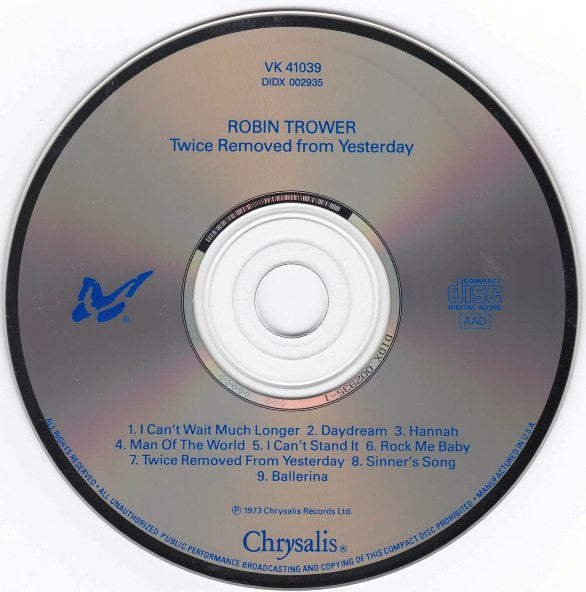 Robin Trower : Twice Removed From Yesterday (CD, Album, RE)