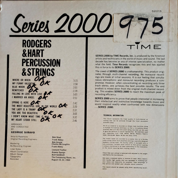 George Siravo And His Orchestra : Rodgers & Hart Percussion & Strings (LP, Mono)