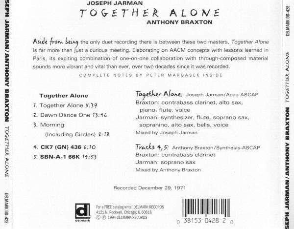 Joseph Jarman / Anthony Braxton : Together Alone (CD, Album, RE)