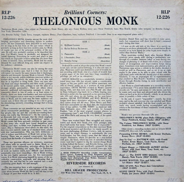 Thelonious Monk : Brilliant Corners (LP, Album, Mono, RP, Non)