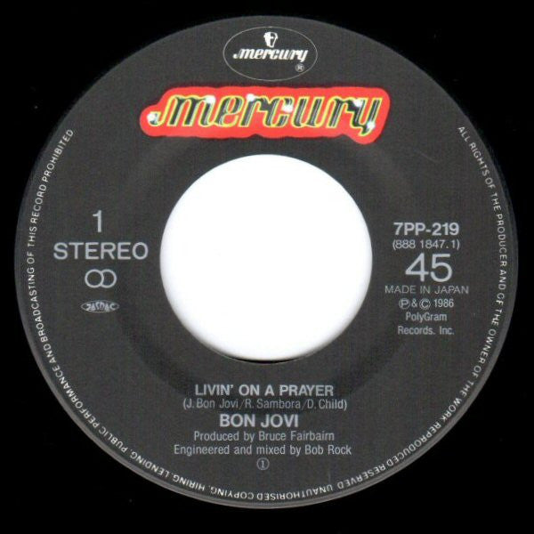Bon Jovi : Livin' On A Prayer (7", Single)