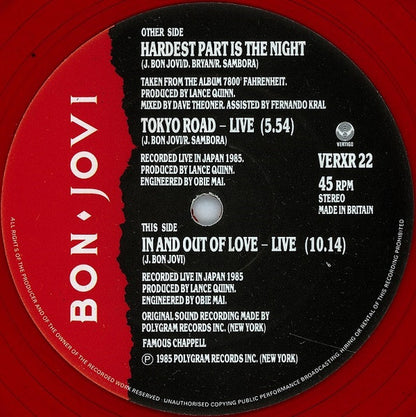 Bon Jovi : Red Hot And 2 Parts Live (12", Red)