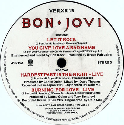 Bon Jovi : Let It Rock (12", Ltd, Blu)