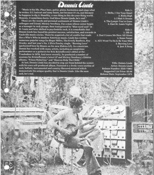Dennis Linde : Dennis Linde (LP, Album, Promo)