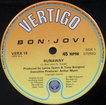 Bon Jovi : Runaway (12", Single)