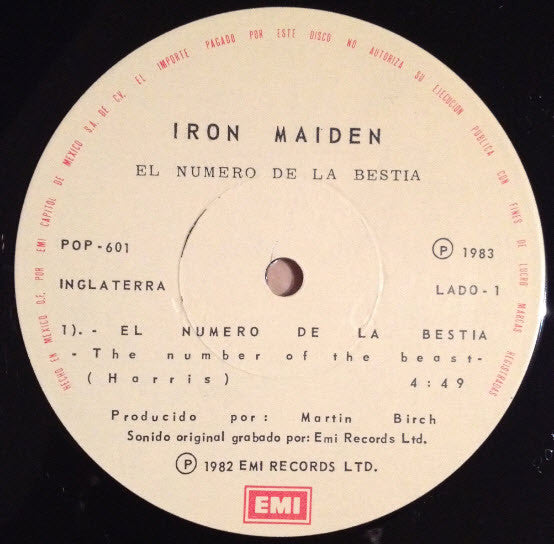 Iron Maiden : The Number Of The Beast (12", Single)
