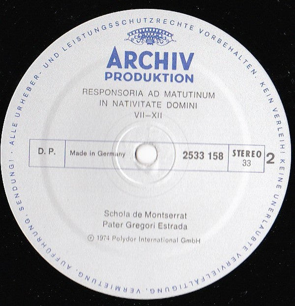 Schola De Montserrat*, Pater Gregori Estrada* : Gregorianischer Choral = Gregorian Chant = Chant Grégorien (Benediktiner-Kloster = Benedictine Monastery = Monastère Des Bénédictins Montserrat) (LP, RE)