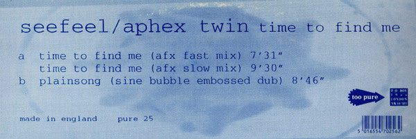 Seefeel / Aphex Twin : Time To Find Me (12", Single)