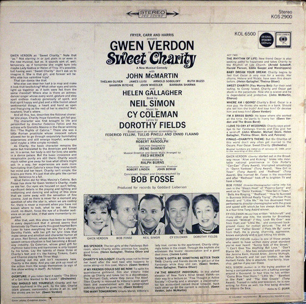 Gwen Verdon : Sweet Charity (A New Musical Comedy) (LP, Album)
