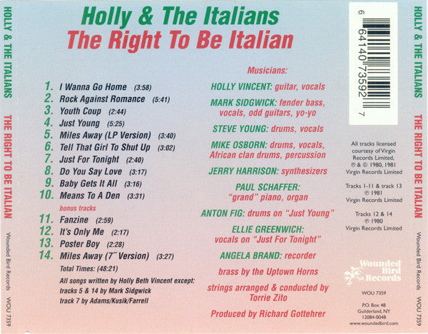 Holly And The Italians : The Right To Be Italian (CD, Album, RE, Bon)