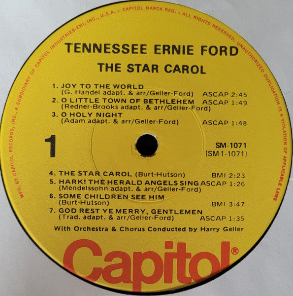 Tennessee Ernie Ford : The Star Carol: "Tennessee" Ernie Ford Sings His Christmas Favorites (LP, Album, RE)