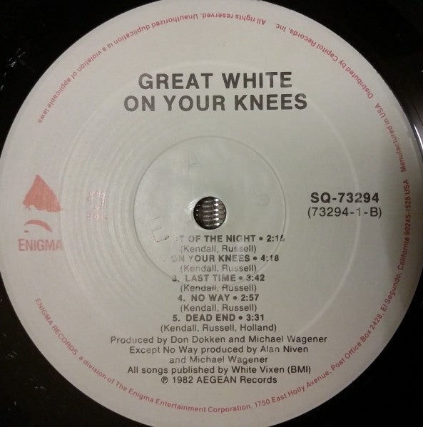 Great White : On Your Knees (The First LP) (12", EP, RE, Spe)