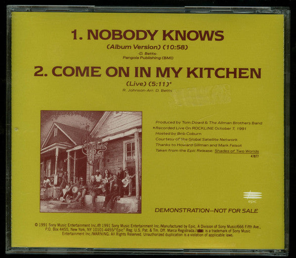 The Allman Brothers Band : Nobody Knows (CD, Single, Promo)