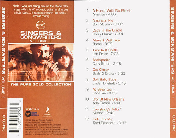 Various : Singers & Songwriters Volume 1 (CD, Comp)