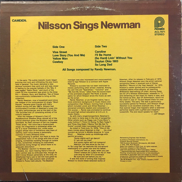 Nilsson* : Nilsson Sings Newman (LP, RE, Kee)