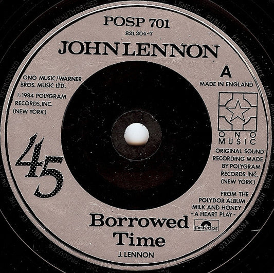 John Lennon : Borrowed Time (7", Single, Pos)