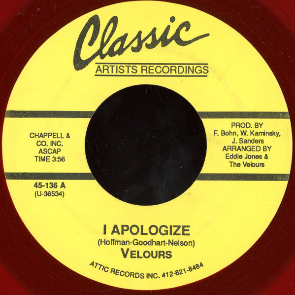 Velours* : I Apologize / We Are Made As One (7", Red)