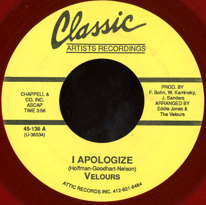 Velours* : I Apologize / We Are Made As One (7", Red)