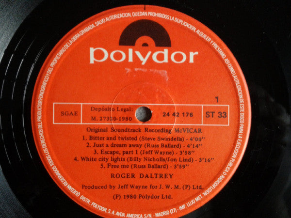 Roger Daltrey : McVicar (Original Soundtrack Recording) (LP, Album)