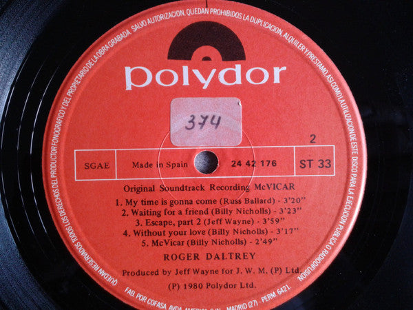 Roger Daltrey : McVicar (Original Soundtrack Recording) (LP, Album)